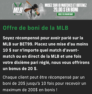 Bet99 offre baseball MLB Toronto vs Tampa Bay